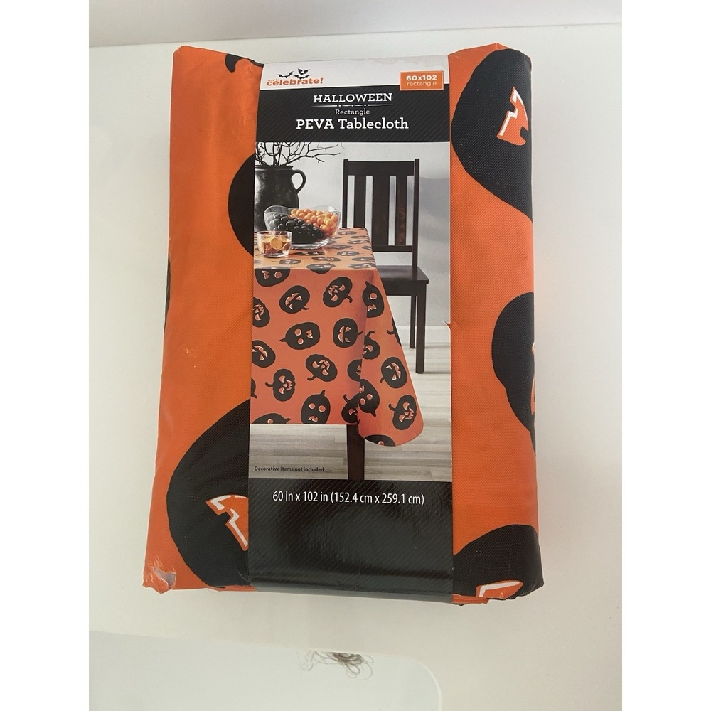 Way To‎ Celebrate Halloween Pumpkin PEVA Tablecloth 60x102 Rectangle NEW-READ